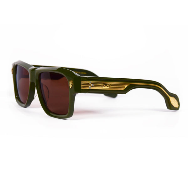 T Henri - Estoque - Brigade Green / Gold / Brown Tinted Lenses - Rectangle - Acetate - Plastic - Sunglasses - Luxury Eyewear