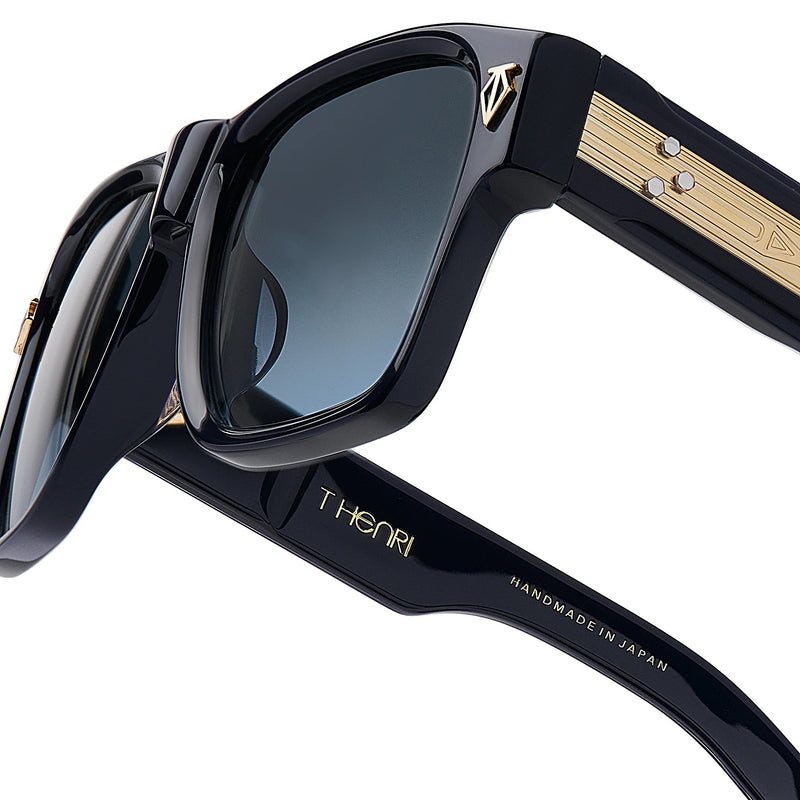 T Henri - Estoque - Twilight Navy / Gold / Gradient Grey Tinted Lenses - Rectangle - Acetate - Plastic - Sunglasses - Luxury Eyewear