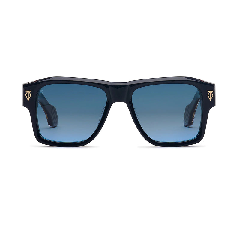 T Henri - Estoque - Twilight Navy / Gold / Gradient Grey Tinted Lenses - Rectangle - Acetate - Plastic - Sunglasses - Luxury Eyewear