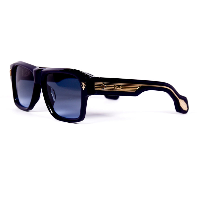 T Henri - Estoque - Twilight Navy / Gold / Gradient Grey Tinted Lenses - Rectangle - Acetate - Plastic - Sunglasses - Luxury Eyewear