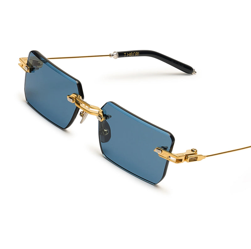 T Henri - Evija - L'or Bleu - Gold - Blue Tinted Lenses - Rectangle - Metal - Rimless - Sunglasses