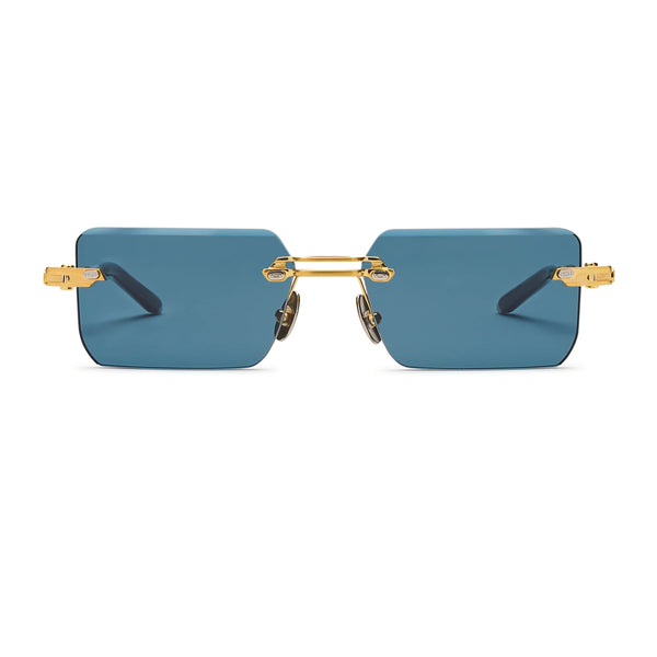 T Henri - Evija - L'or Bleu - Gold - Blue Tinted Lenses - Rectangle - Metal - Rimless - Sunglasses