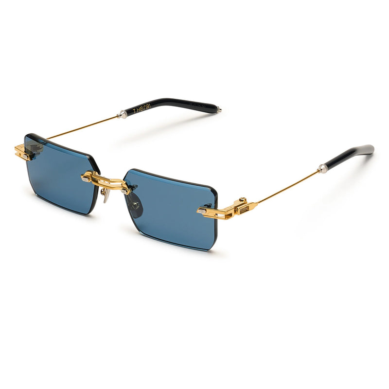 T Henri - Evija - L'or Bleu - Gold - Blue Tinted Lenses - Rectangle - Metal - Rimless - Sunglasses