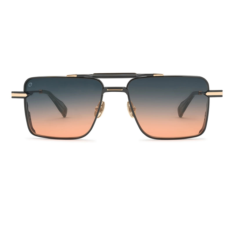 T Henri - GTB - Pulsar - Black / Gold / Gradient-Grey to Orange Lenses - Navigator - Metal - Titanium - Rectangle - Sunglasses - Luxury Eyewear