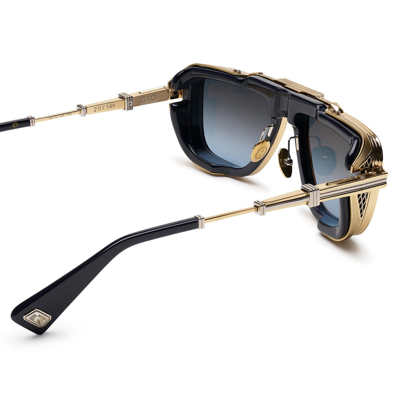 T Henri - GTO - Twilight - Gloss Black / Gold / Silver / Blue Gradient Tinted Lenses - Rectangle - Navigator - Sunglasses - Luxury Eyewear