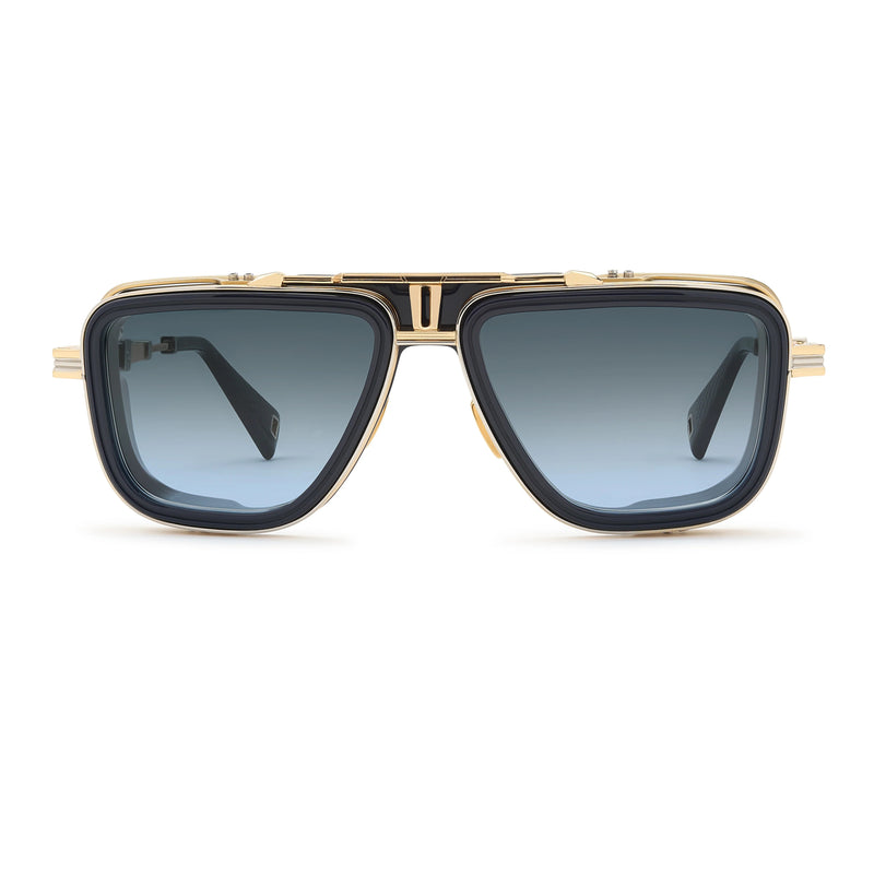 T Henri - GTO - Twilight - Gloss Black / Gold / Silver / Blue Gradient Tinted Lenses - Rectangle - Navigator - Sunglasses - Luxury Eyewear