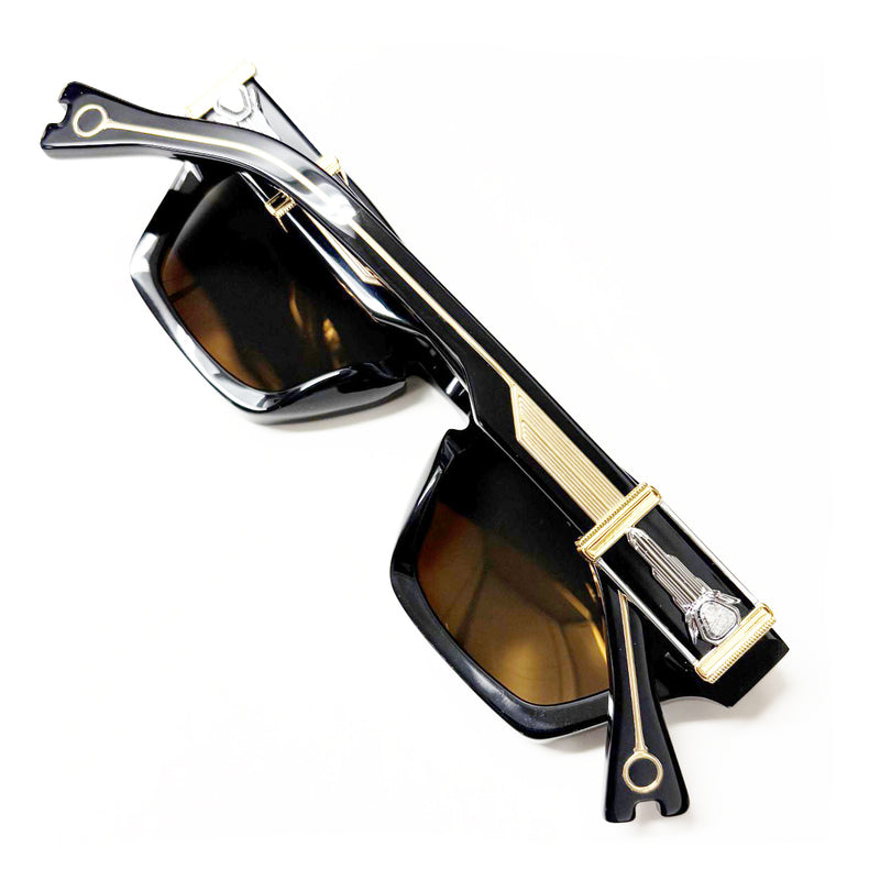 T Henri - Gyra - Asteroid - Black-Silver-Gold / Grey Tinted Lenses - Rectangle - Plastic - Acetate - Sunglasses - Maison Galactique - Muonionalusta Meteorite - Luxury Eyewear