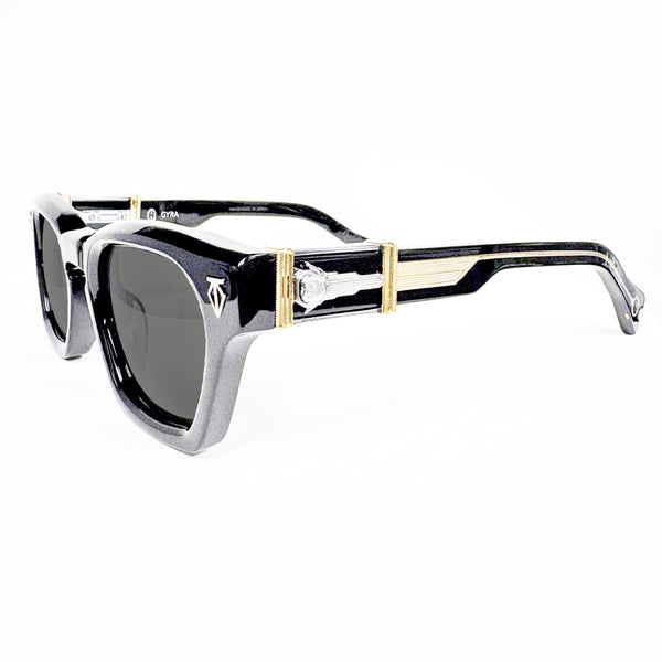 T Henri - Gyra - Asteroid - Black-Silver-Gold / Grey Tinted Lenses - Rectangle - Plastic - Acetate - Sunglasses - Maison Galactique - Muonionalusta Meteorite - Luxury Eyewear