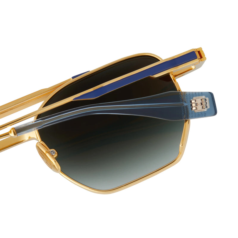 T Henri - Lusso - L'or Blue - Gold / Blue / Gradient-Blue Tinted Lenses - Titanium - Navigator - Rectangle - Double-bar - sunglasses - Luxury Eyewear
