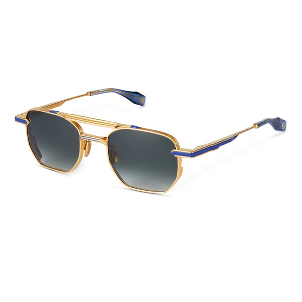 T Henri - Lusso - L'or Blue - Gold / Blue / Gradient-Blue Tinted Lenses - Titanium - Navigator - Rectangle - Double-bar - sunglasses - Luxury Eyewear