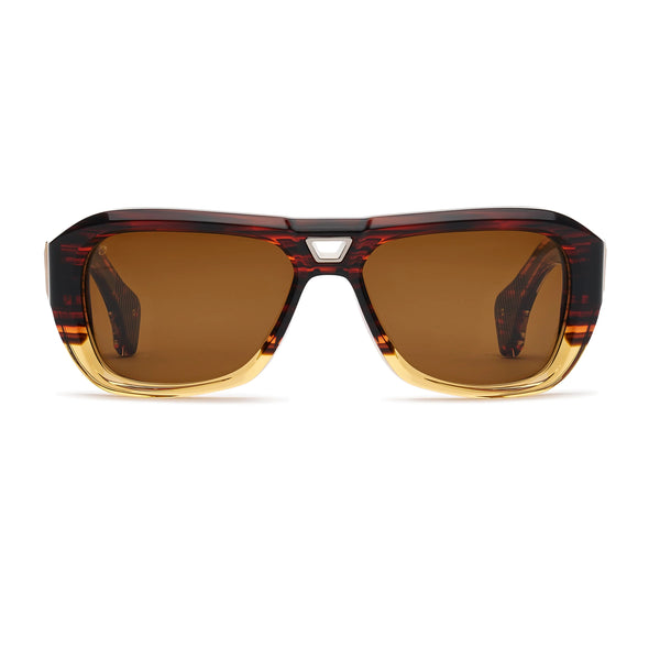 T Henri - Mega - Equinox - Brown-Silver-Gold / Brown Tinted Lenses - Rectangle - Plastic - Acetate - Sunglasses - Maison Galactique - Muonionalusta Meteorite - Luxury Eyewear