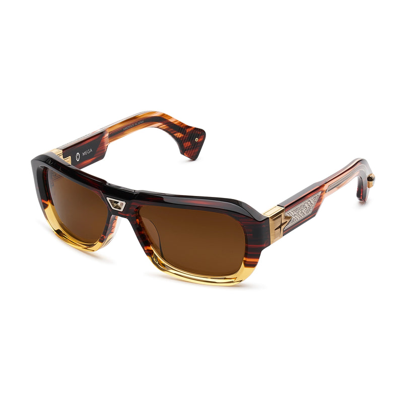 T Henri - Mega - Equinox - Brown-Silver-Gold / Brown Tinted Lenses - Rectangle - Plastic - Acetate - Sunglasses - Maison Galactique - Muonionalusta Meteorite - Luxury Eyewear