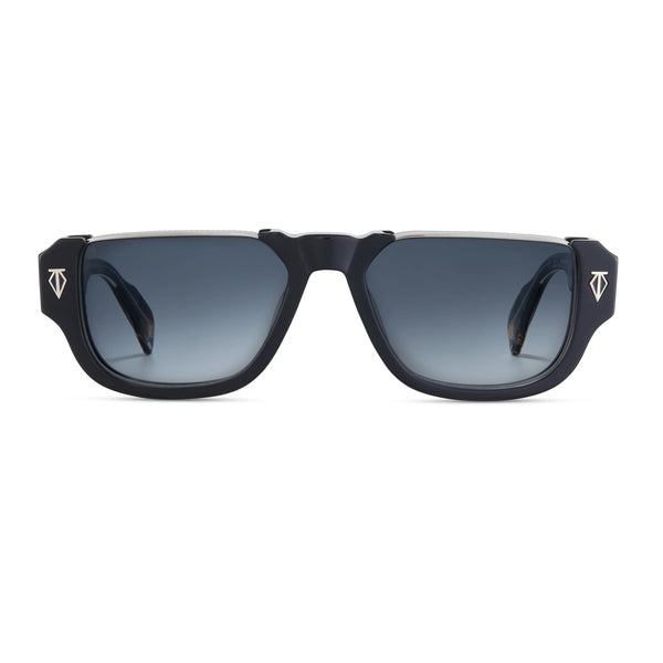 T Henri - Nettuno - Carbon / Black / Silver / Grey Gradient Tinted Lenses - Rectangle - Metal Top Rim - Sunglasses - Luxury Eyewear