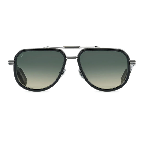 T Henri - Nevera - Smokestack / Shiny Black / Silver / Green Gradient Tinted Lenses - Navigator - Aviator - Rectangle - Side-Shield - Gradient Tint - Metal - Sunglasses
