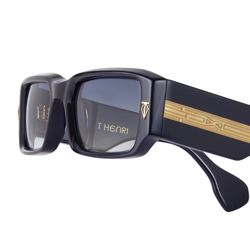 T Henri - Rossi - Asteroid / Black / Blue-Gradient Tinted Lenses - Rectangle - Wide-Temple - Sunglasses - Luxury Eyewear - Limited Edition