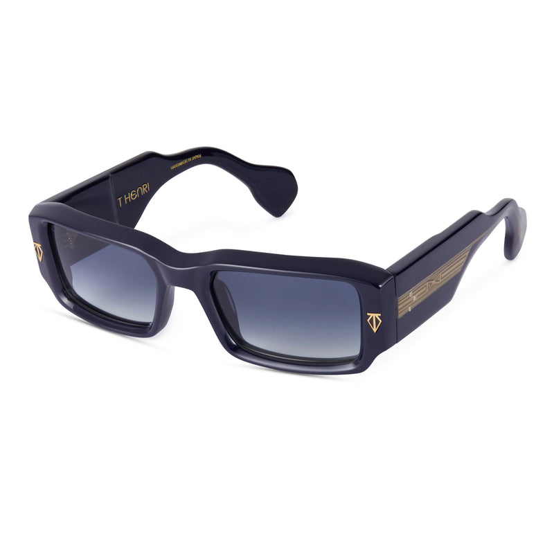 T Henri - Rossi - Asteroid / Black / Blue-Gradient Tinted Lenses - Rectangle - Wide-Temple - Sunglasses - Luxury Eyewear - Limited Edition