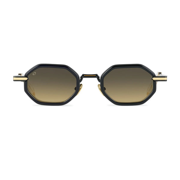 T Henri - Squadra - Traverse - Matte Black / Gold / Grey to Yellow Gradient Tinted Lenses - Rounded Rectangle - Rectangle - Metal - Titanium - Sunglasses - Luxury Eyewear