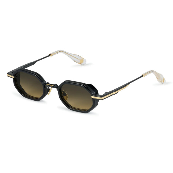 T Henri - Squadra - Traverse - Matte Black / Gold / Grey to Yellow Gradient Tinted Lenses - Rounded Rectangle - Rectangle - Metal - Titanium - Sunglasses - Luxury Eyewear