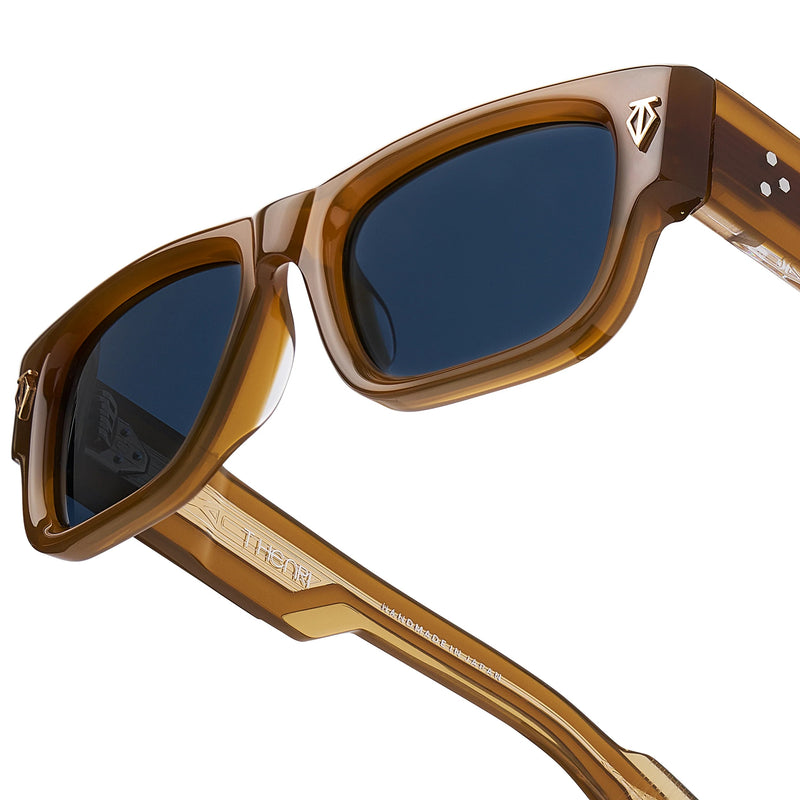 T Henri - Taycan - Patina Brown / Gold / Blue-Grey Tinted Lenses - Rectangle - Acetate - Plastic - Sunglasses - Luxury Eyewear