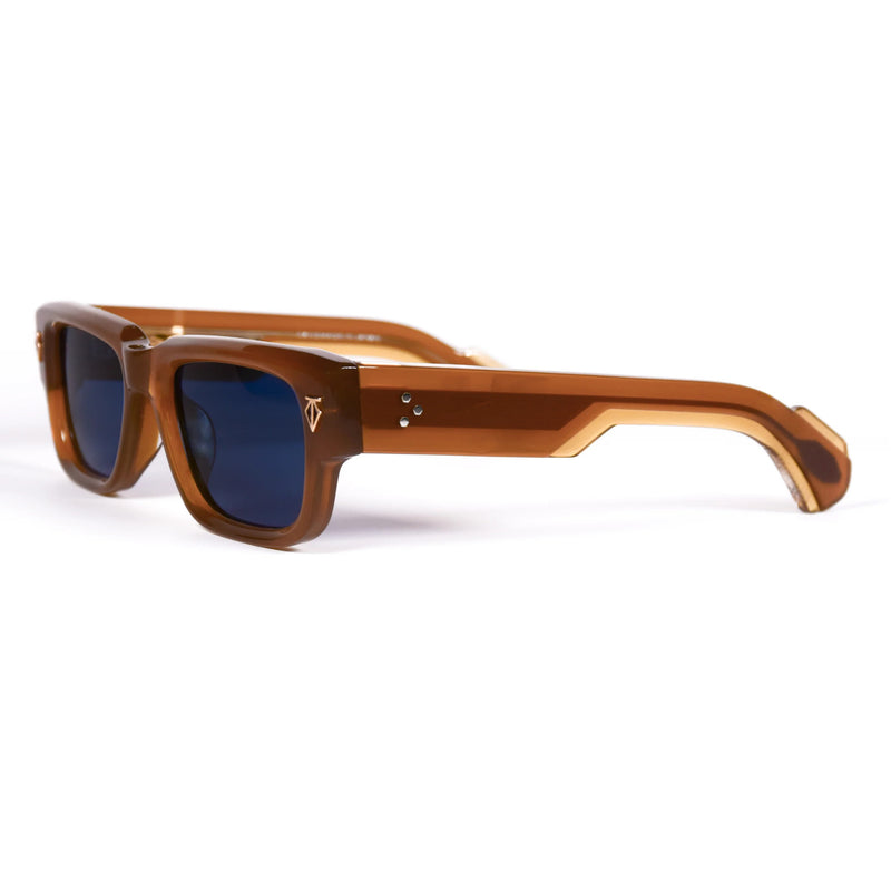 T Henri - Taycan - Patina Brown / Gold / Blue-Grey Tinted Lenses - Rectangle - Acetate - Plastic - Sunglasses - Luxury Eyewear