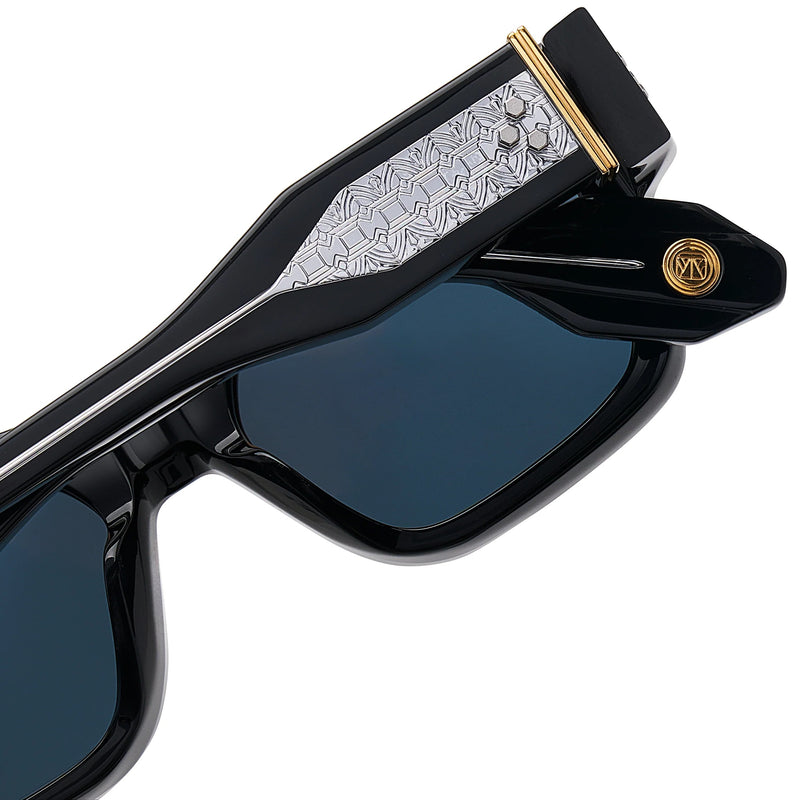 T Henri - Tirreno - Vesuvio / Black / Silver / Grey-Tinted Lenses - Rectangle - Acetate - Plastic - Sunglasses - Luxury Eyewear