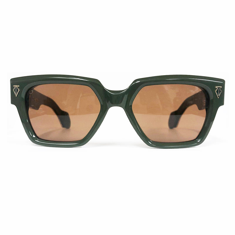 T Henri - Utopia - Brigade / Green / Gold / Brown Tinted Lenses Rectangle - Acetate - Plastic - Sunglasses - Luxury Eyewear