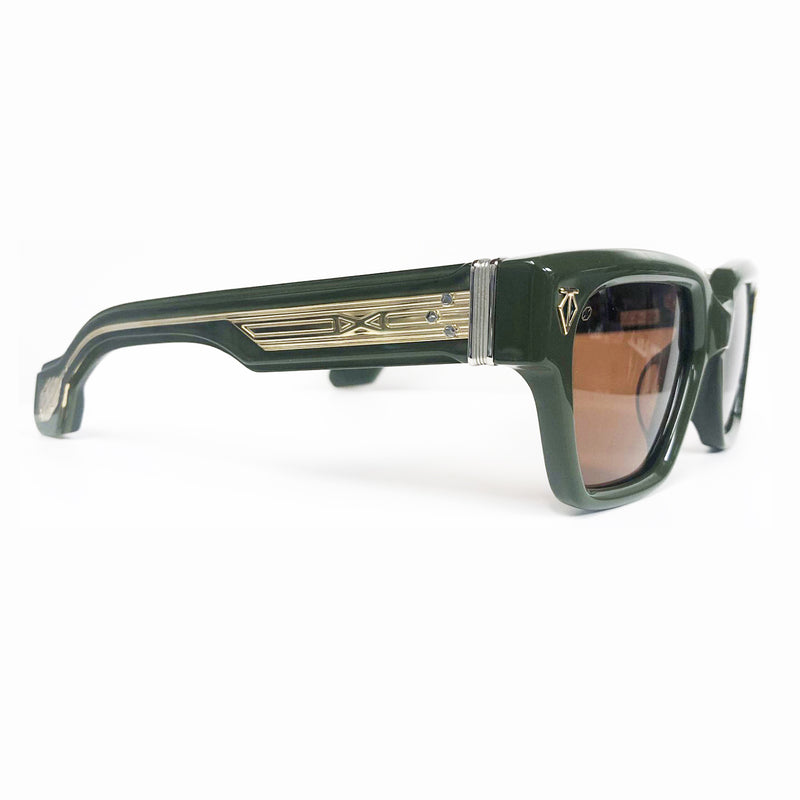 T Henri - Utopia - Brigade / Green / Gold / Brown Tinted Lenses Rectangle - Acetate - Plastic - Sunglasses - Luxury Eyewear