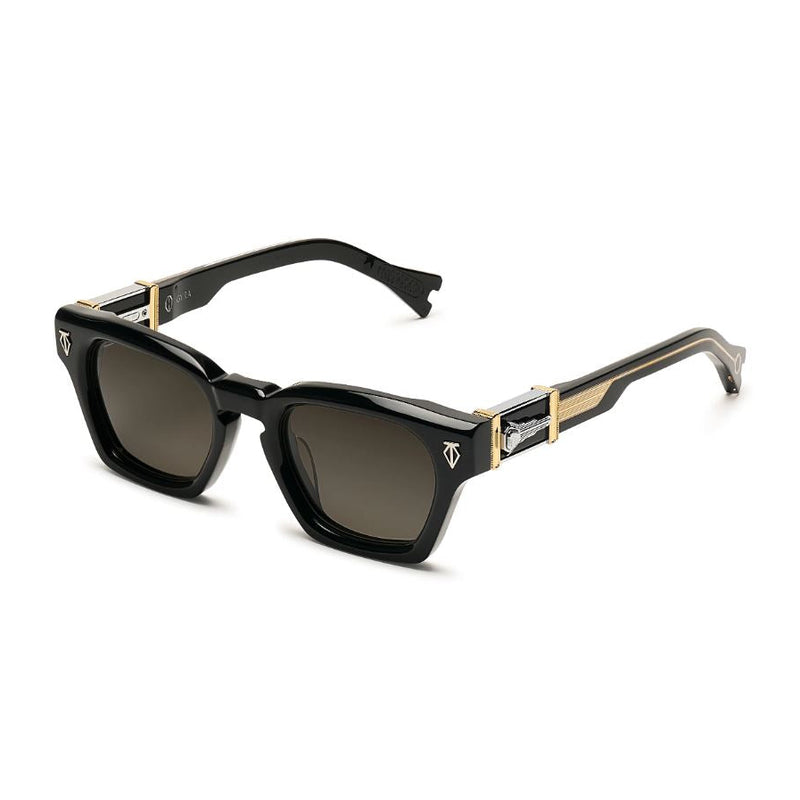 T Henri - Gyra - Asteroid - Black-Silver-Gold / Grey Tinted Lenses - Rectangle - Plastic - Acetate - Sunglasses - Maison Galactique - Muonionalusta Meteorite - Luxury Eyewear