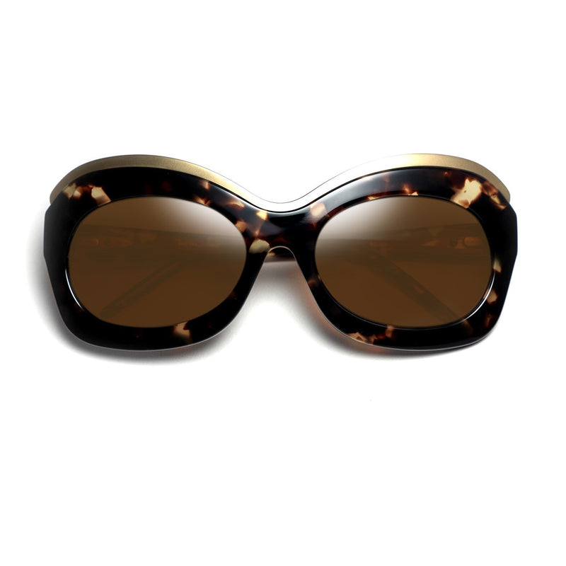 Tom Davies - BARONESS - 2231 - Dark Tortoise / Gold / Brown Tinted Lenses - Butterfly - Rectangle - Rounded - Sunglasses - Acetate - Plastic