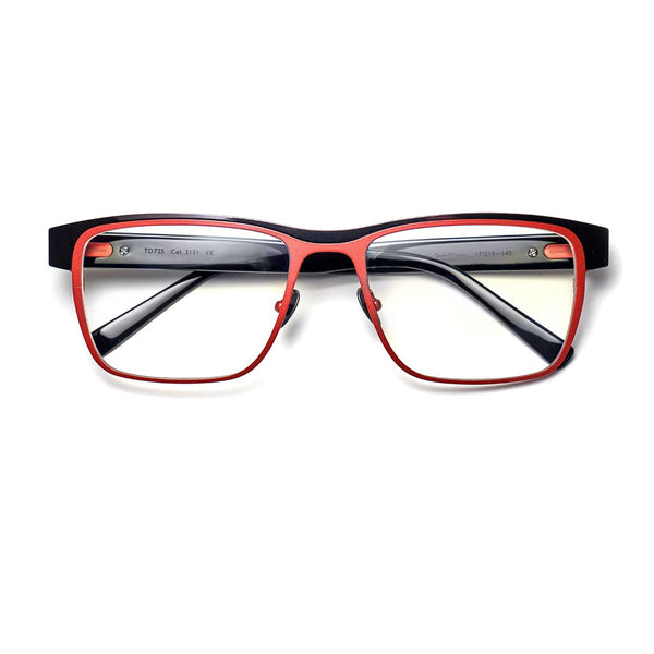 Tom Davies - TD725 - 2131 - Red / Black - Titanium - Metal - Rectangle - Eyeglasses