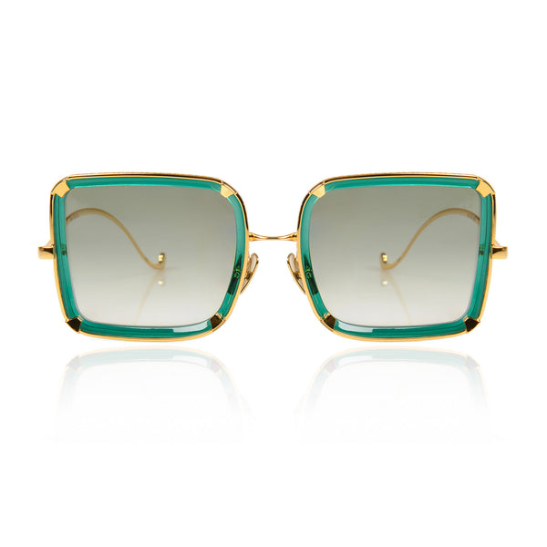 Anna-Karin Karlsson - White Moon - Emerald / Gold / Gradient Green Tinted Lenses - Rectangle - Metal - Sunglasses - Luxury Eyewear