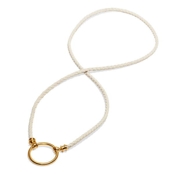 LaLoop - 972SA - Santorini White Braided Leather with Satin Gold Plated Loop - Eyewear Holder - Eyewear Necklace - Hicks Brunson Eyewear