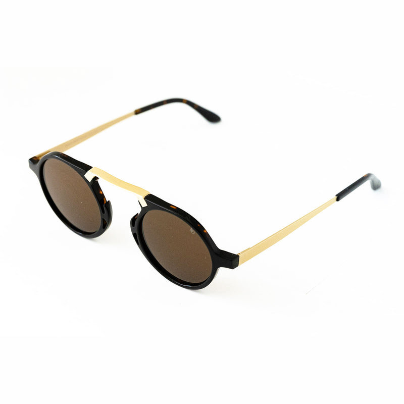 American Optical - Oxford - Black Tortoise Gold - Brown Tinted Lenses - Round Sunglasses