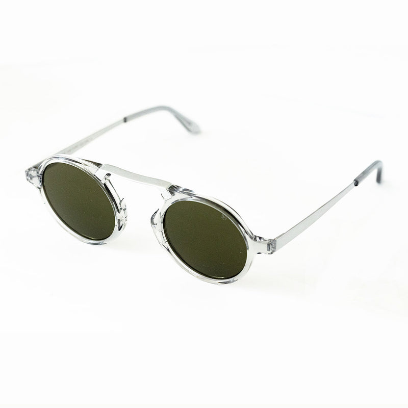American Optical - Oxford - Gray Crystal Silver - Green Tinted Lenses - Round Sunglasses
