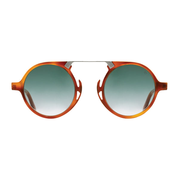 American Optical - Oxford - Havana Gunmetal - Gradient Green Tinted Lenses - Round Sunglasses