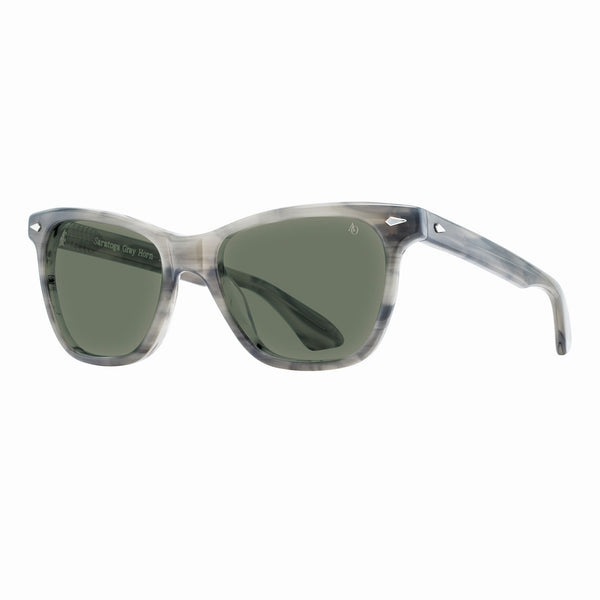 American Optical - Saratoga - Gray Horn - Green Nylon Tinted Lenses - Rectangle - Sunglasses - Plastic