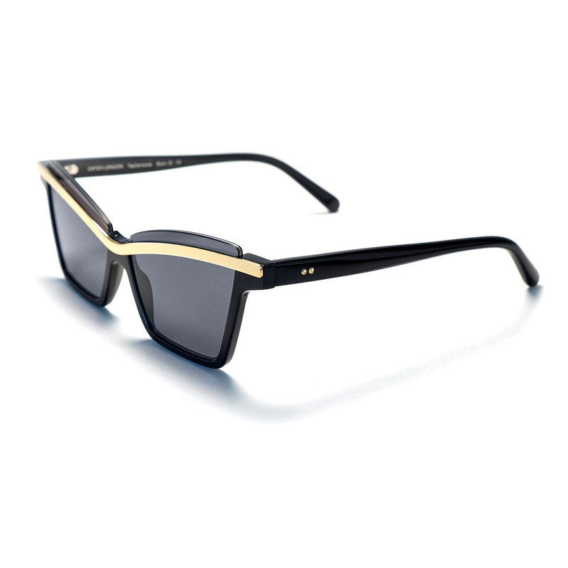 Catch London - Featherstone - Black-02 - Shiny Black / Shiny Gold / Grey-Tinted Lenses - Cateye Sunglasses - Made In England