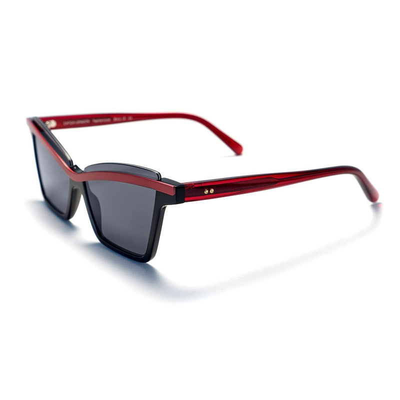 Catch London - Featherstone - Black-18 - Shiny Black / Matte Red / Grey-Tinted Lenses - Cateye Sunglasses - Made In England