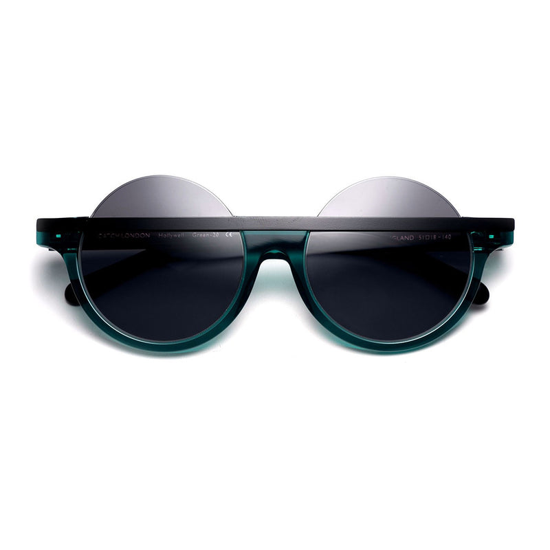 Catch London - Hollywell - Green-20 - Shiny Green / Matte Black / Grey-Tinted Lenses - Round Sunglasses - Made In England