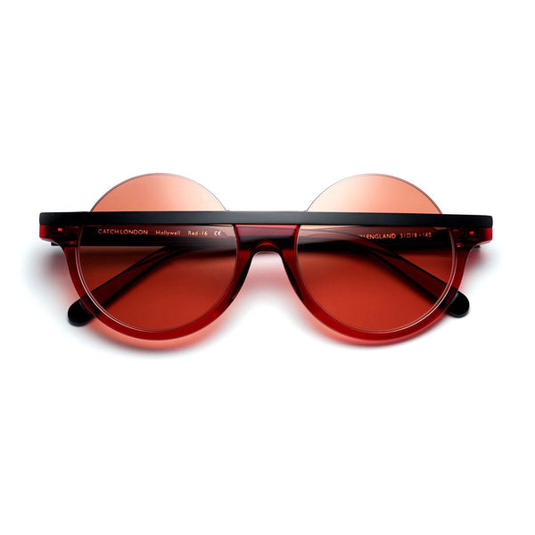 Catch London - Hollywell - Red-16 - Shiny Red / Matte Black / Red-Tinted Lenses - Round Sunglasses - Made In England