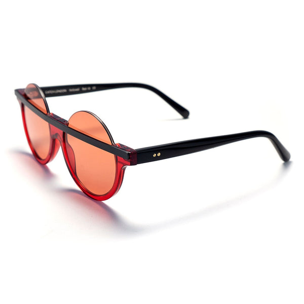 Catch London - Hollywell - Red-16 - Shiny Red / Matte Black / Red-Tinted Lenses - Round Sunglasses - Made In England