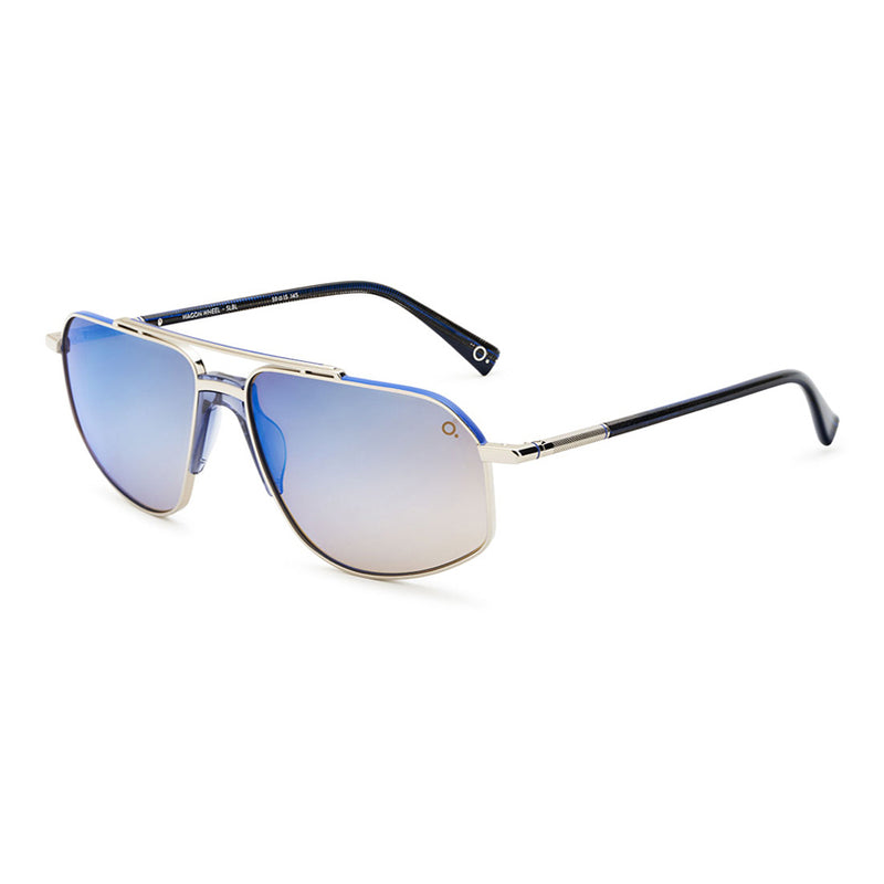 Etnia Barcelona - Wagon Wheel - SLBL - Silver / Blue / Polarized Blue-Mirror Brown Gradient-Tinted Lenes - Sunglasses - Navigator - Aviator - Polarized Sunglasses