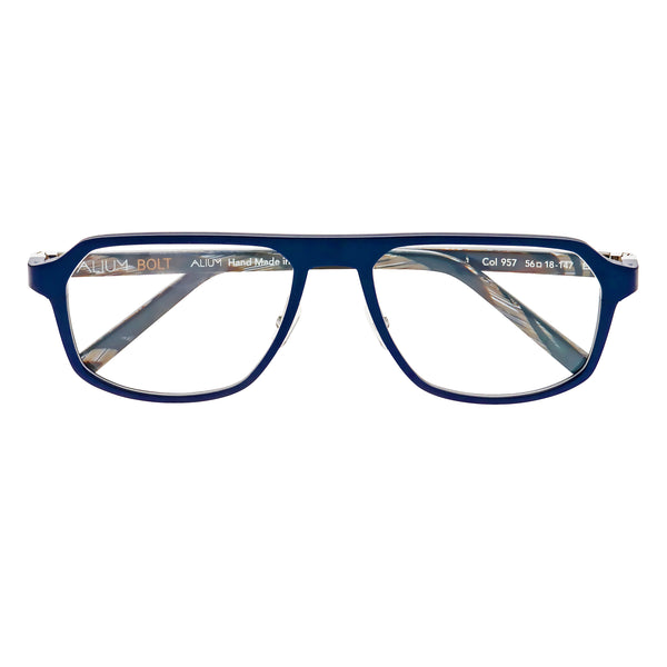 Face A Face - Alium Bolt 3 - 957 - Navy Blue / Horn - Navigator - Rectangle - Aluminum - Eyeglasses