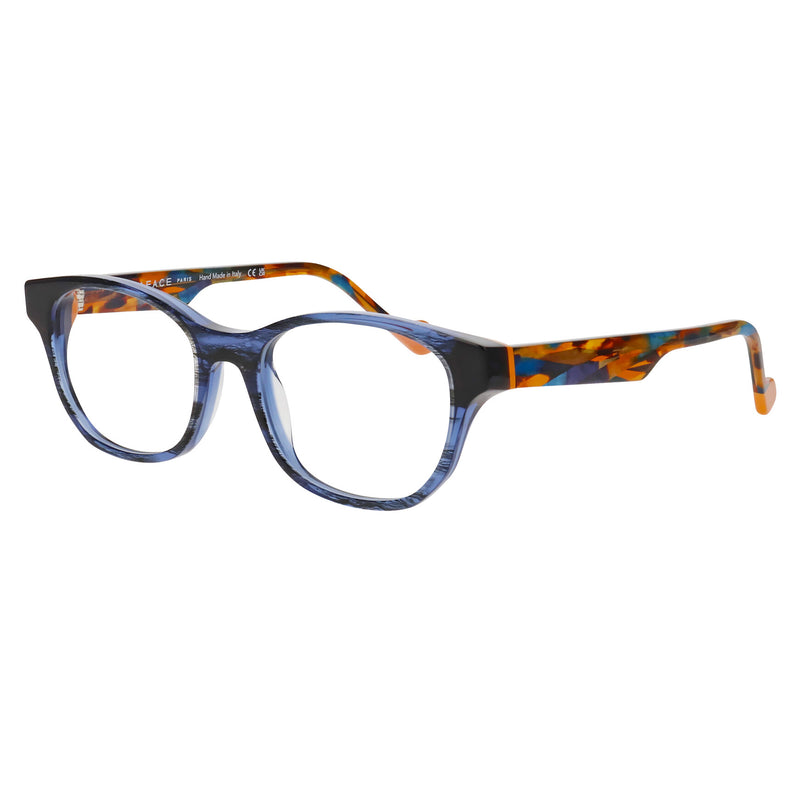 Face A Face - Blake 1 - 0487 - Blue Smoke / Multi-color / Bright Orange - Rectangle - Cateye - Eyeglasses - Zyl Acetate
