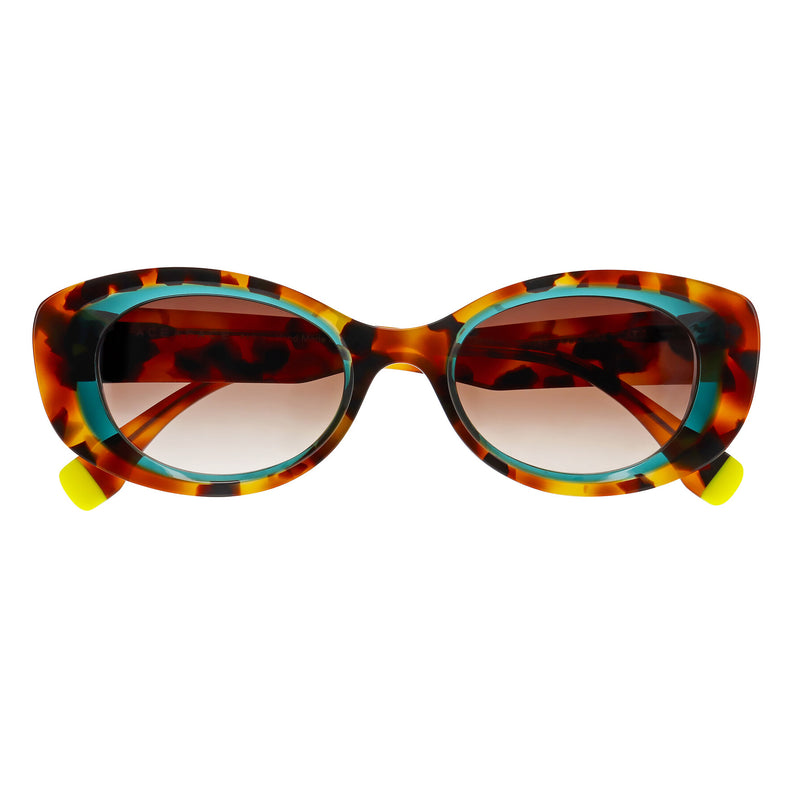 Face A Face - Clone 1 - 0252 - Havana / Aqua Blue / Yellow - cateye - butterfly - sunglasses - acetate