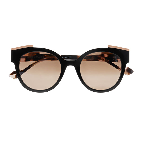 Face A Face - Tilde 1 - 100 - Black / Beige / Pearl Tort - Silver-Mirror Gradient Grey Tinted Lenses - Round - Cat-eye - Sunglasses