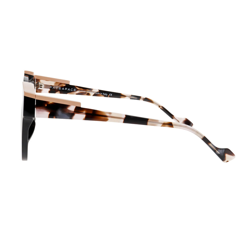 Face A Face - Tilde 1 - 100 - Black / Beige / Pearl Tort - Silver-Mirror Gradient Grey Tinted Lenses - Round - Cat-eye - Sunglasses