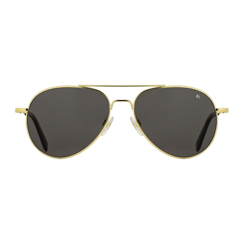 American Optical - General - Gold - 55 - Grey Glass - Aviator - Sunglasses