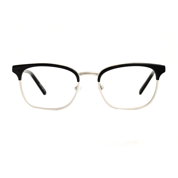 Hicks Brunson - Lyndon - Black / Silver - Brow-line Eyeglasses - Rectangle Eyeglasses - Metal Eyeglasses