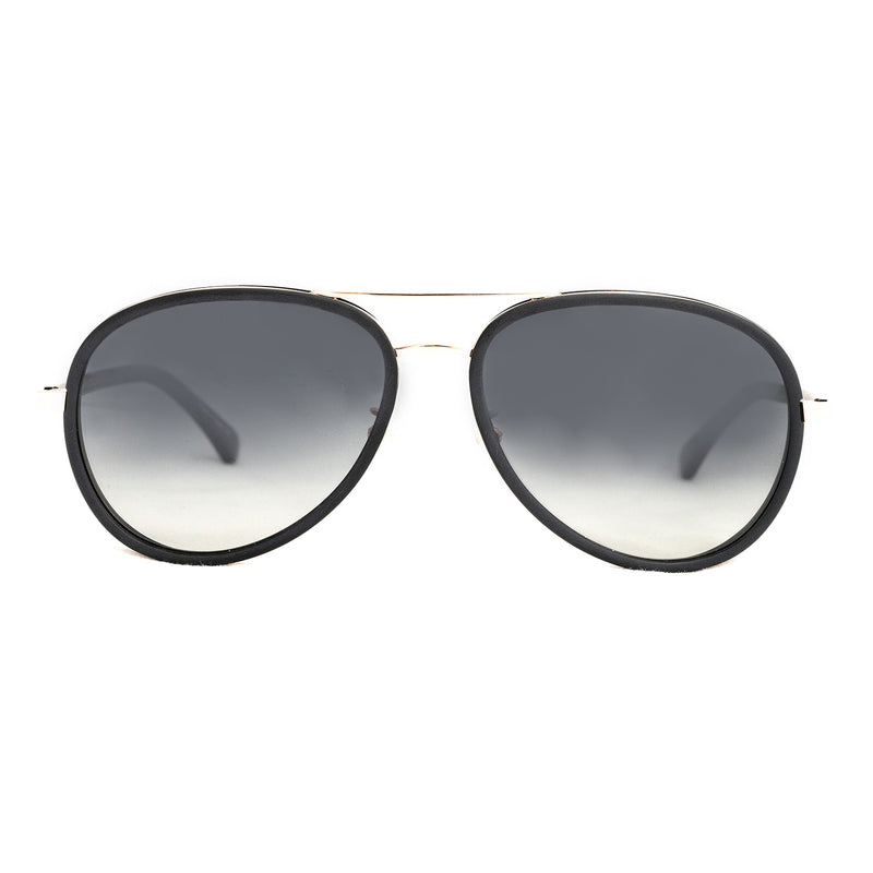 Hicks Brunson - Roger - Matte Black / Gold / Gradient-Grey Polarized Lenses - Aviator Sunglasses - Polarized Sunglasses